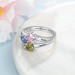 Load image into Gallery viewer, JewelOra Personalized Silver Color Engraved Name Copper Rings for Women Customized 3 Heart Birthstones Wedding Ring Gift for Mom
