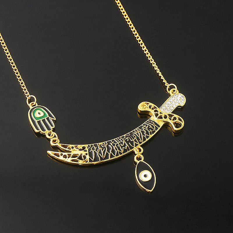 Muslim Zulfiqar Imam Ali Sword Necklaces Stainless Steel Pendant Necklace for Women Men Religious Jewlery Gift