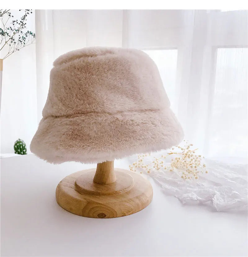 Winter Hat for Kids Faux Fur Bucket Hat for Girls Boys Cap Children Warm Baby Hat Kids Accessories 2-5Y