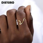 Load image into Gallery viewer, DIEYURO 316L Stainless Steel Fashion Design Geometric Wave Unique Ring Light Luxury Ladies Party Jewelry 3 Colours Adjustable

