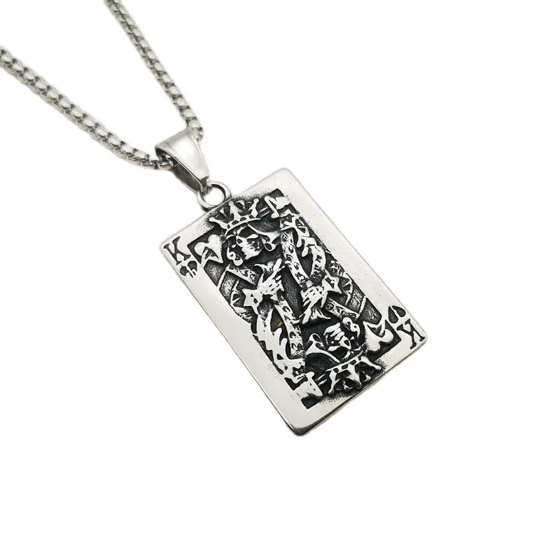 2021 SS New Poker Cards K King Pendant necklace Double sides Stainless steel Retro Silver color Poker Necklace men jewlery Gift