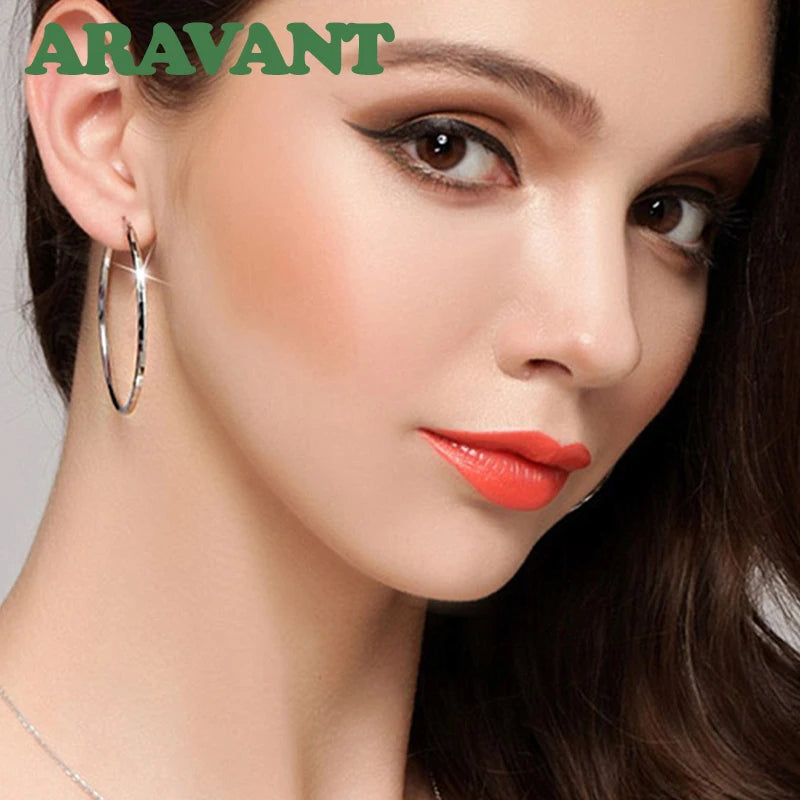 Aravant 925 Silver 35MM 50MM Round Circle Hoop Earrings For Women Fashion Jewelry Gifts