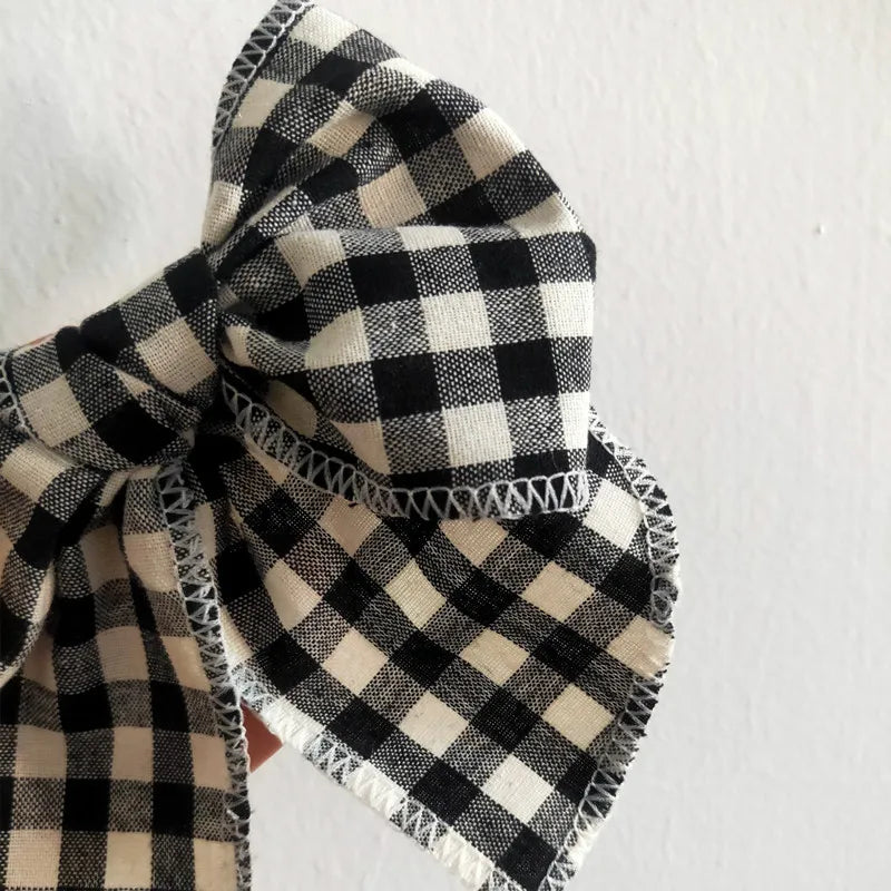 Cute Baby Girl Hair Clips 5.7 In Big Bow Handmade Cotton Vintage Plaid Kids Hairgrips Children Hair Accessories Spring New