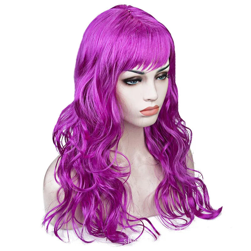 Women Lady Carnival Long Wave Curly Hair Wig Cosplay Dress Up Accessories European Amecian Roll Wigs Cap For Birthday Party