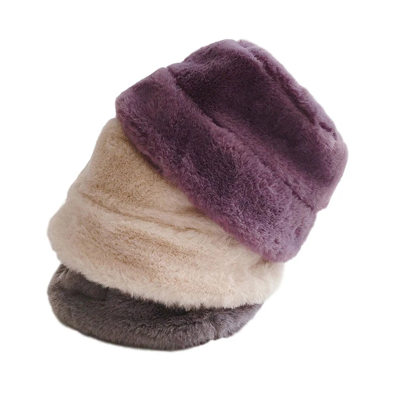 Winter Hat for Kids Faux Fur Bucket Hat for Girls Boys Cap Children Warm Baby Hat Kids Accessories 2-5Y