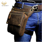 Load image into Gallery viewer, Crazy Horse Leather men Multi-function Design Small Messenger Bag Fashion Travel Belt Waist Pack Drop Leg Bag Pouch Male 211-4-d
