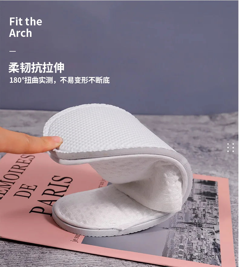 White Cotton Slippers Men Women Hotel Disposable Slides Home Travel Sandals Hospitality Footwear One Size on Sale