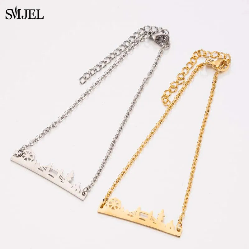 SMJEL Skyline UK London Bridge Bracelets Women Stainless Steel Gold Color Statement England Cityscape Paris Eiffel Tower Bracele