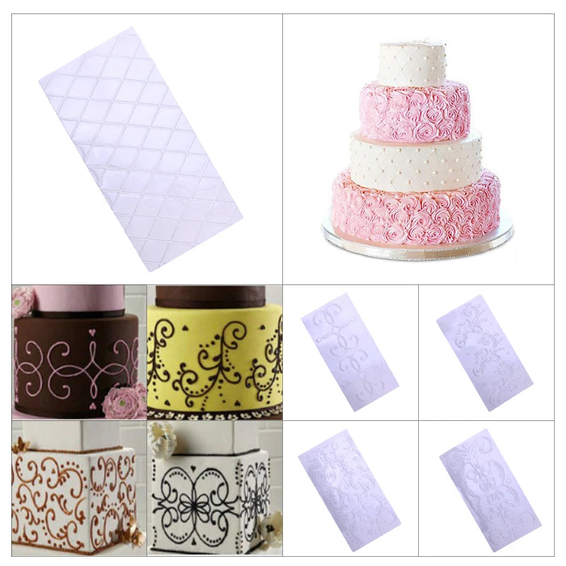 4pcs/Set Grid Transparent Texture Mat Fondant Cake Plaid Embossed Baking Texture Decoration Mold Cake Tools