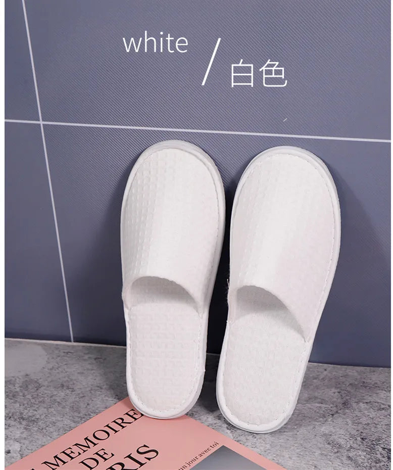 White Cotton Slippers Men Women Hotel Disposable Slides Home Travel Sandals Hospitality Footwear One Size on Sale