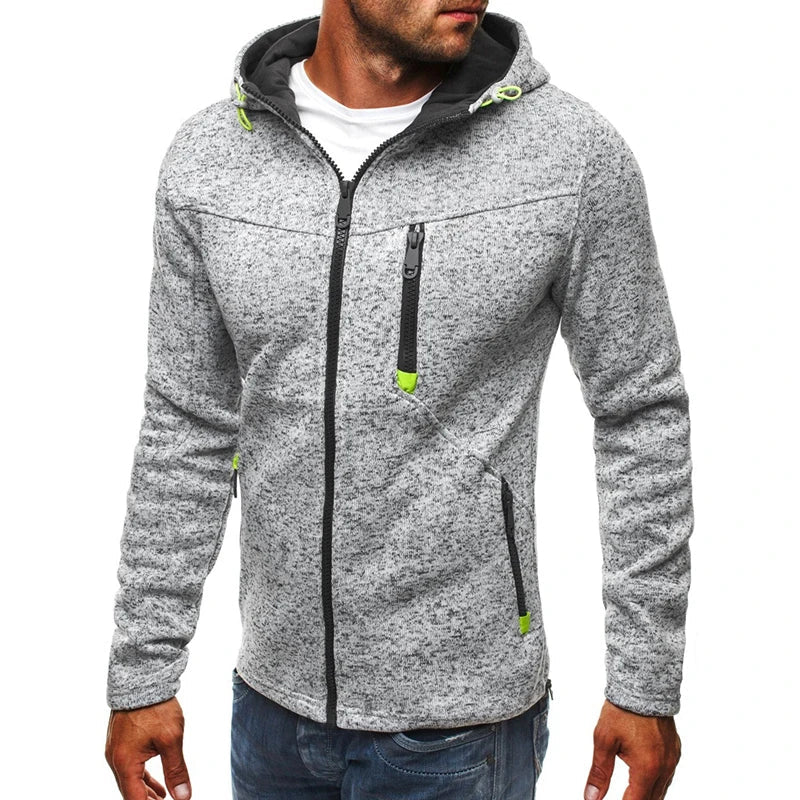 Men's Full Zip Hoodie Solid Color Zipper Hooded Daily Fitness Basic Thin Fleece Hoodies Sweatshirts Long Sleeve Blue Gray Black