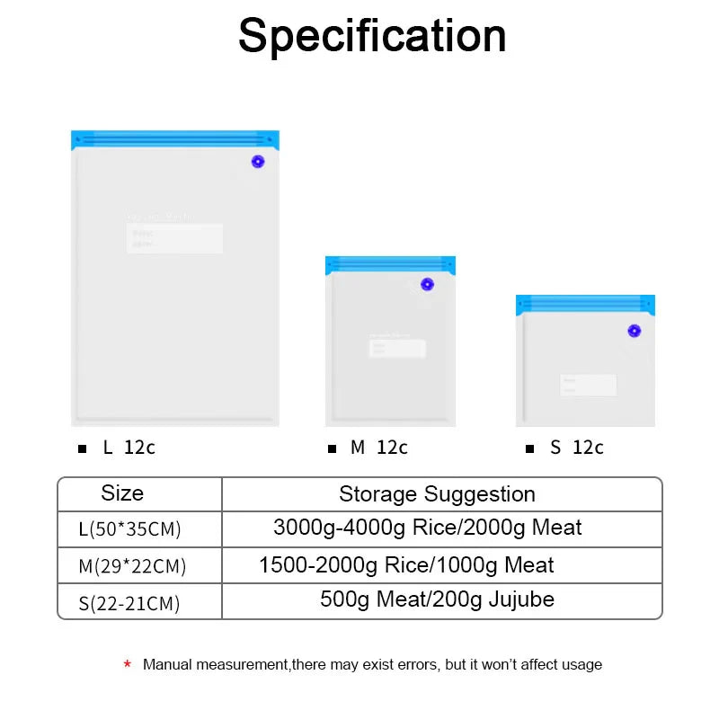 Reusable Vacuum Food Storage Bag Food Vacuum Sealer Sous Vide Bags USB Rechargeable Handheld Vacuum Air Pump Kitchen Gadget