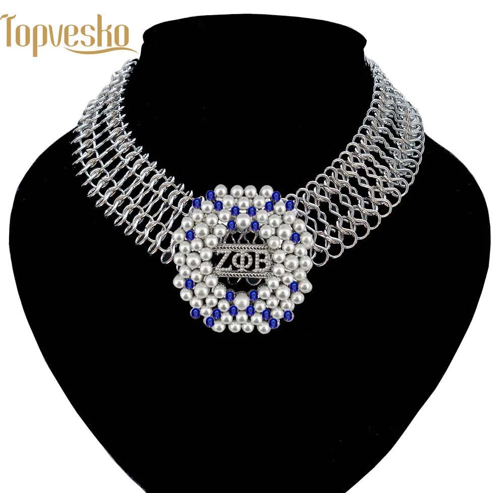 Topvesko women fashionBig statement choker  ZETA PHI BETA Pearl necklace Set  Jewelry