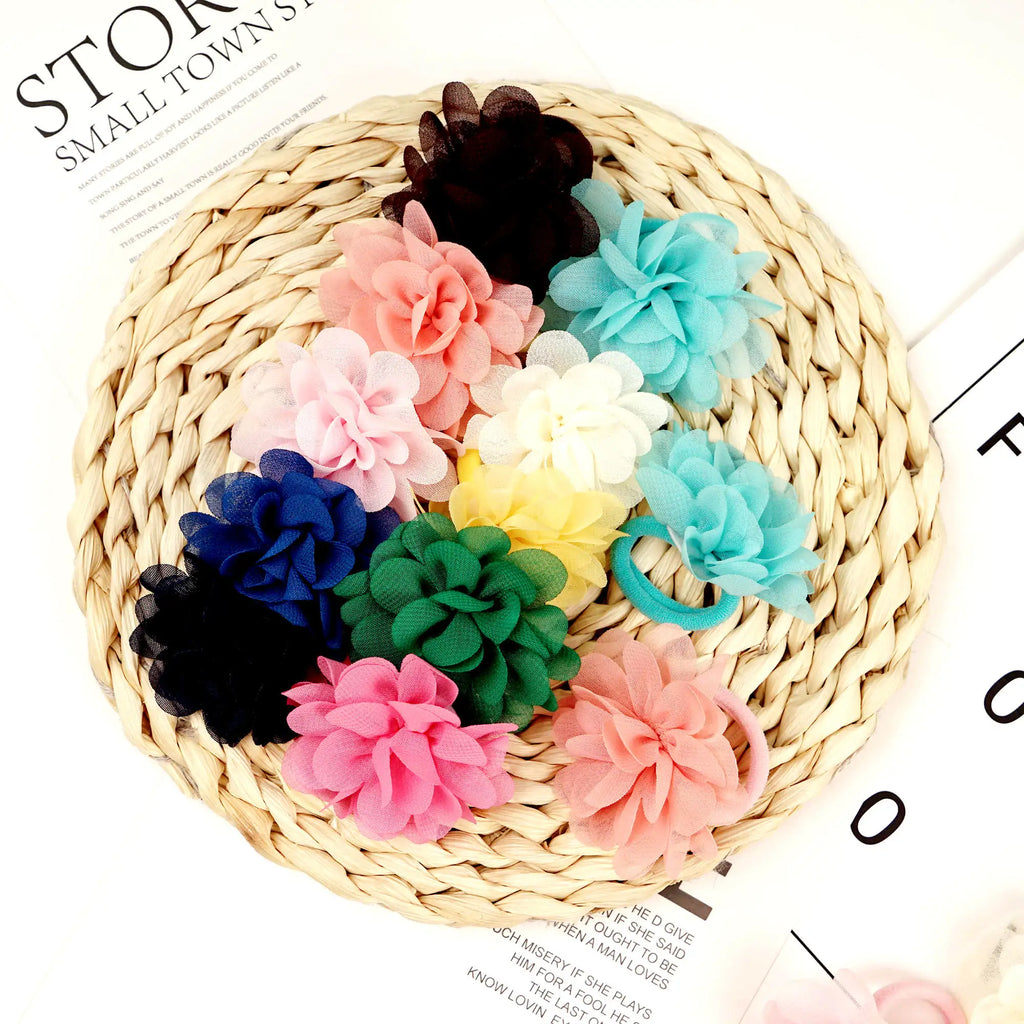 20pcs Flower Hair Ties 2inch Chiffon Elastic Band Ponytail Holders Hair Accessories for Baby Girls Infants Kids