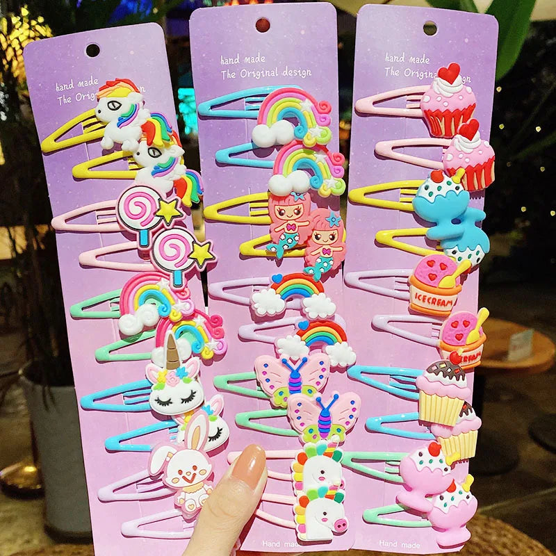 10PCS/Set New Girls Cute Cartoon Ice Cream Unicorn Hairpins Kids Lovely Hair Clips Barrettes Headband Fashion Hair Accessories