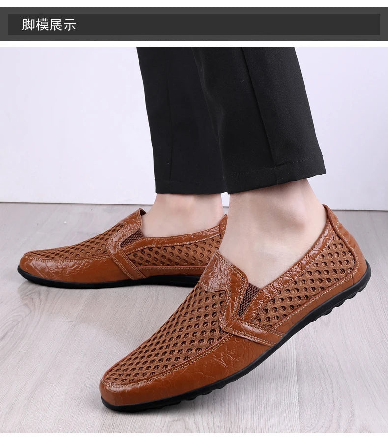 FUQIAO 2024 New Casual Shoes Men Summer Comfortable Mesh Genuine Leather Footwear Fashion Soft Male Outdoor Moccasins Loafers