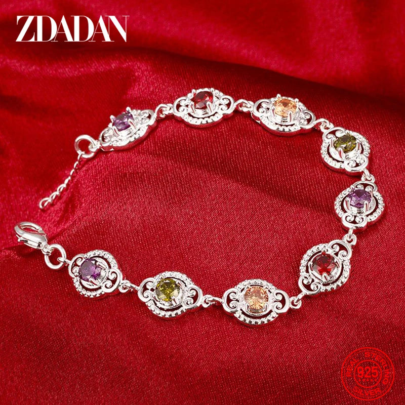 ZDADAN 925 Sterling Silver Fashion Crystal Charm Bracelet & Bangle For Women Simple Adjustable Bracelets Jewelry Party Gifts