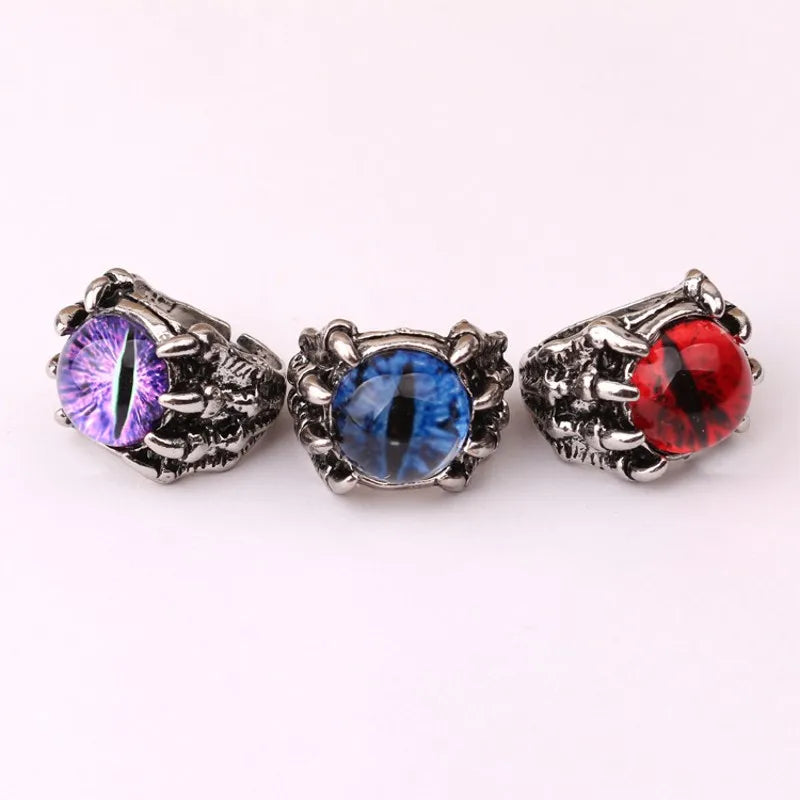 Men's Punk Goth Dragon Claw Evil Eye Rings Women Devil Eyeball Party Stainless Steel Rings Anime Skull Boyfriends Jewelry Gifts