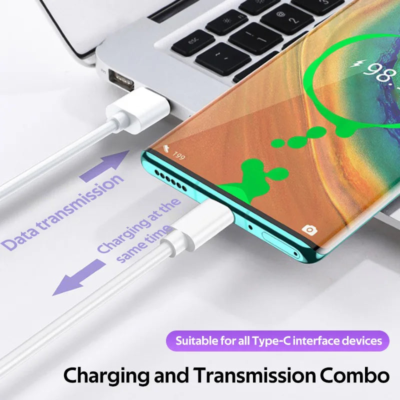 5A USB Type C Cable For Samsung S20 S9 S8 Xiaomi Huawei P30 Pro Fast Charge Mobile Phone Charging Wire White Cable