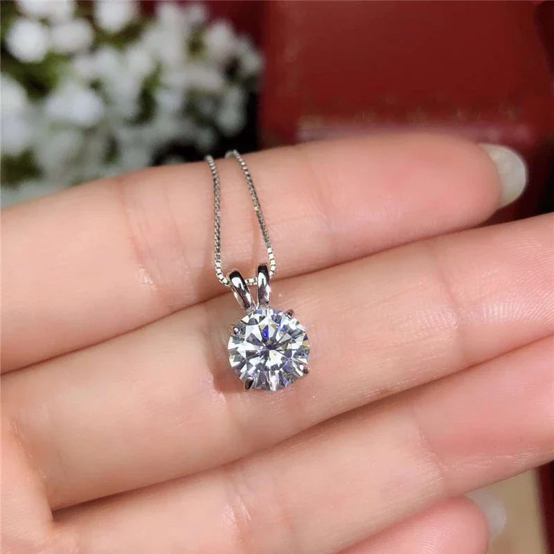 2ct Lab Diamond Solitaire Pendant Necklace 925 Sterling Silver Choker Statement Necklace Women Silver 925 Jewelry With Box Chain