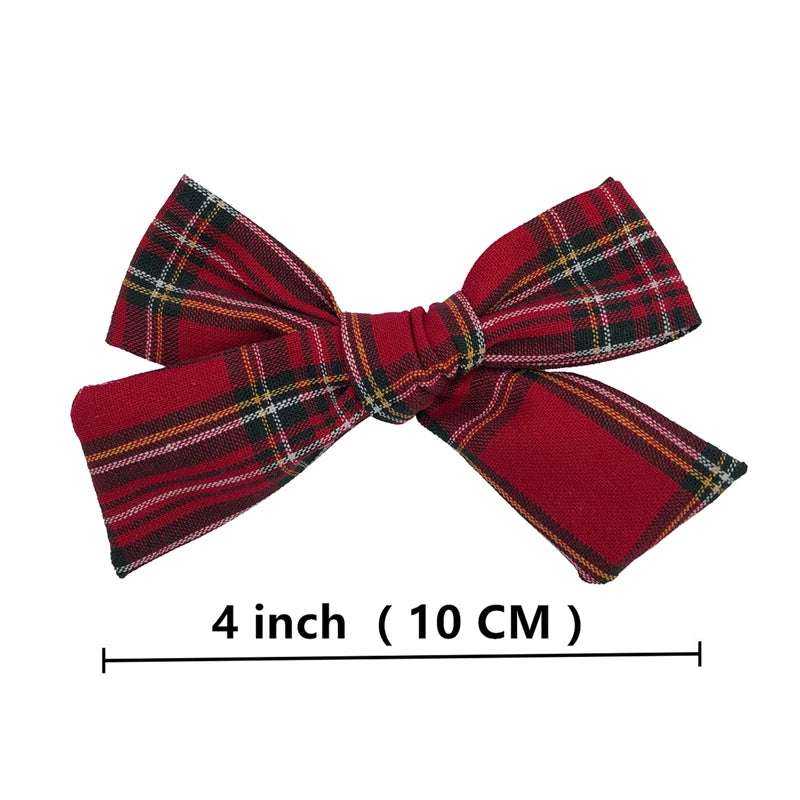 2 PCS 4 inches Plaid Festive Accessories Tartan Bow Hair Clips Scottish Bow Barrettes for Kids Baby Girls