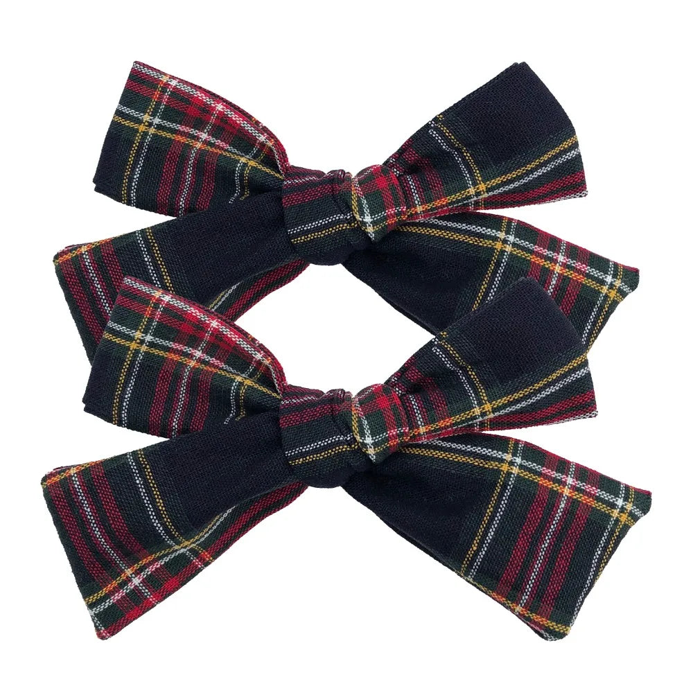 2 PCS 4 inches Plaid Festive Accessories Tartan Bow Hair Clips Scottish Bow Barrettes for Kids Baby Girls