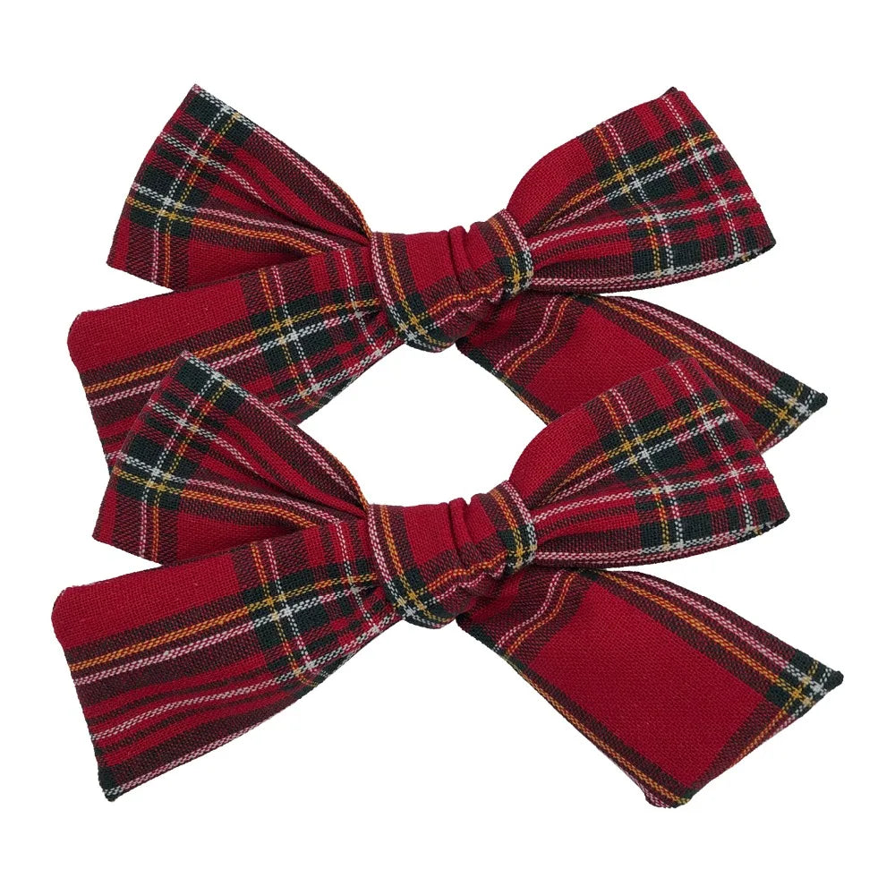 2 PCS 4 inches Plaid Festive Accessories Tartan Bow Hair Clips Scottish Bow Barrettes for Kids Baby Girls