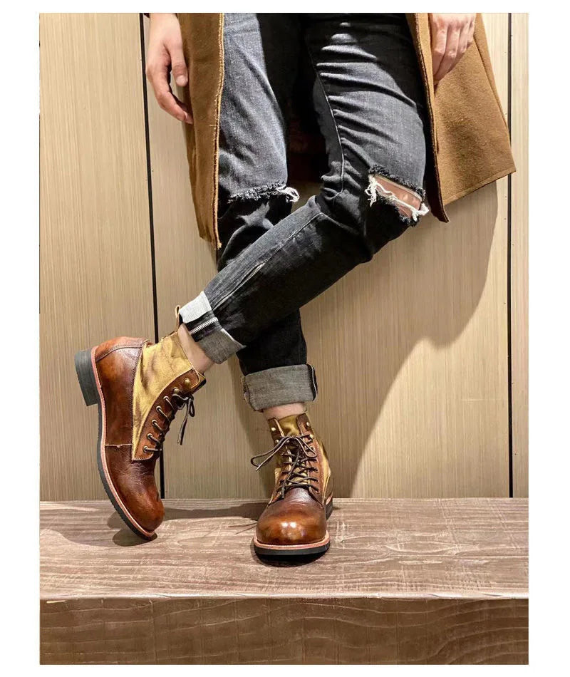 Autumn Winter Men's Short Boots Retro Make old American Casual Oaratrooper Locomotive Shoes EUR 38-48