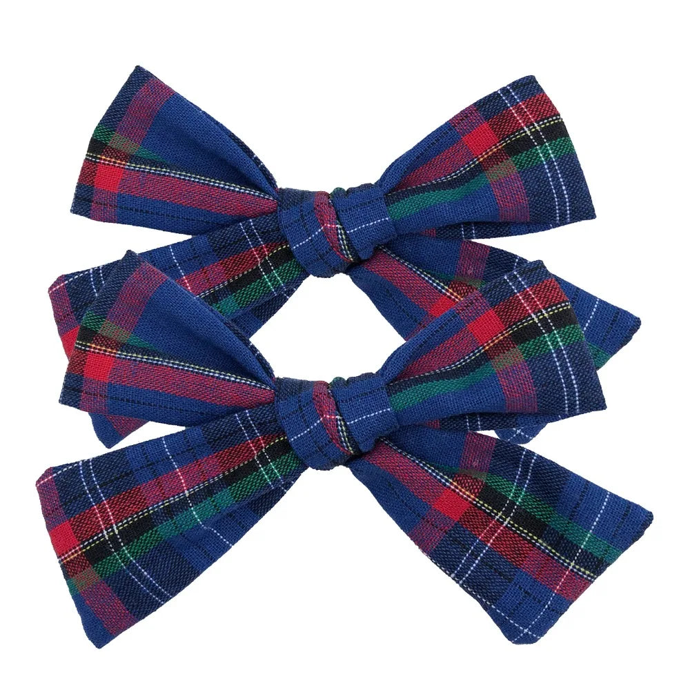 2 PCS 4 inches Plaid Festive Accessories Tartan Bow Hair Clips Scottish Bow Barrettes for Kids Baby Girls