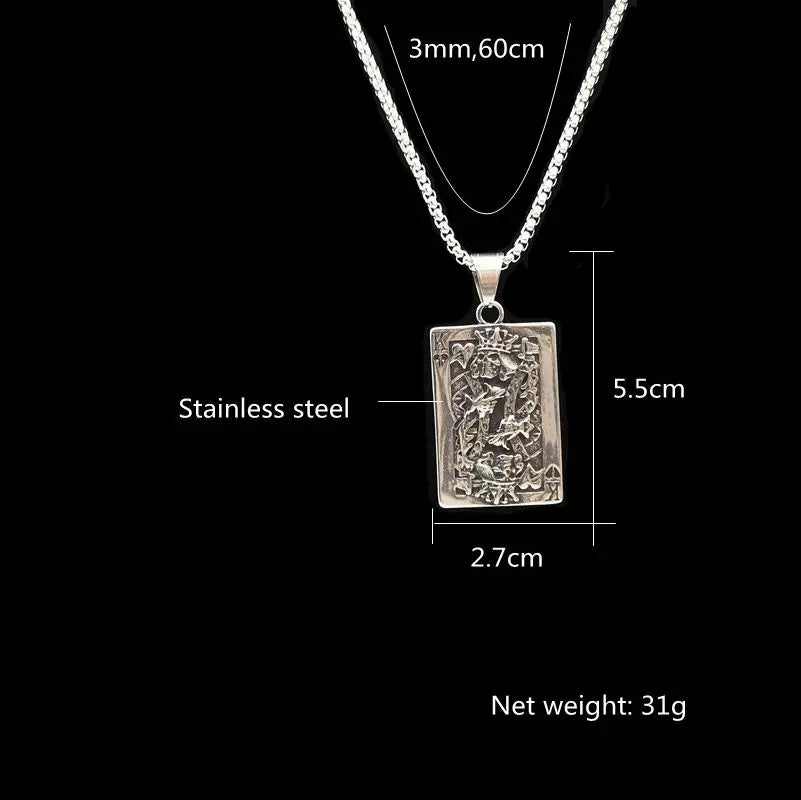 2021 SS New Poker Cards K King Pendant necklace Double sides Stainless steel Retro Silver color Poker Necklace men jewlery Gift