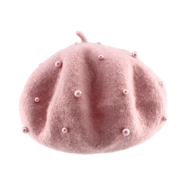 Wool Kids Girls Hat with Pearls Retro Baby Beret Hats for Girls Autumn Kids Winter Cap for Children Accessories 2-6Y