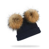 Winter Kids Natural Raccoon Fur Double Pompon Hat And Scarf For Girls Baby Cap With Genuine Pompom Children's Accessories Bonnet