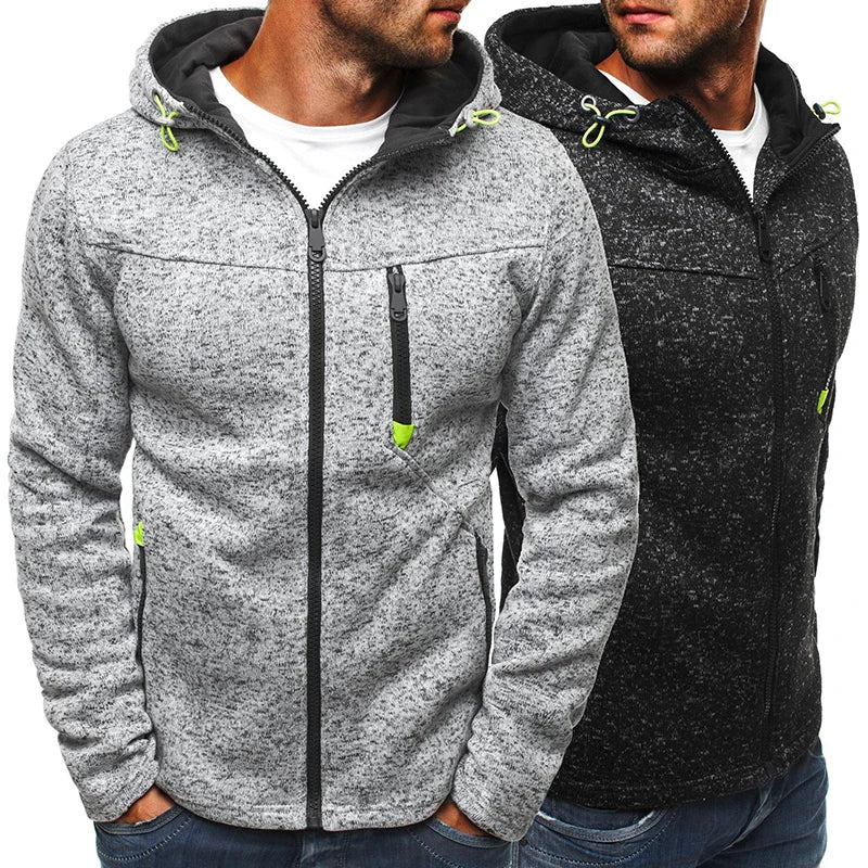 Men's Full Zip Hoodie Solid Color Zipper Hooded Daily Fitness Basic Thin Fleece Hoodies Sweatshirts Long Sleeve Blue Gray Black