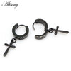 Alisouy 2 pc Men Cross Punk Dangle Earrings Gothic Woman Stainless Steel Cross Hoop Earrings Huggies Pendant Piercing jewlery