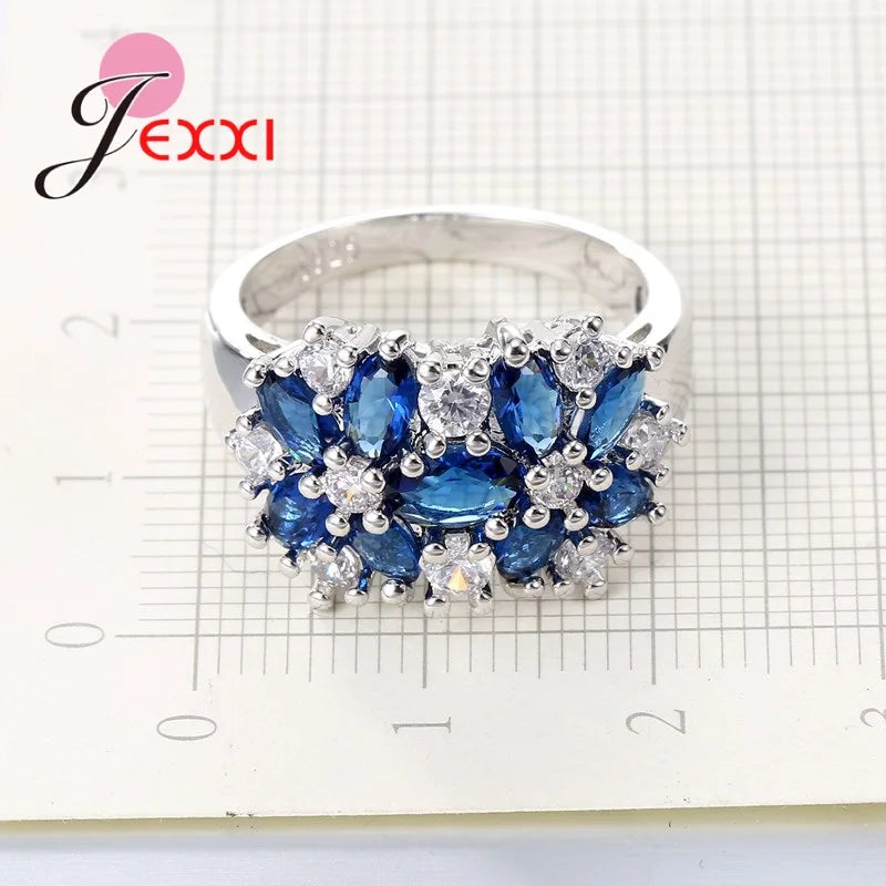 Jexxi White Green Cubic Zircon Rings For Women 925 Sterling Silver Finer Jewelry Charm Luxury Wedding Engagement