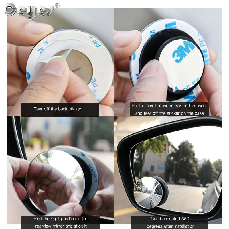 Ceyes Car Accessories 360 Degree Wide Angle Adjustable Round Rear View Convex Mirror Rearview Vehicle Blind Spot Rimless Mirrors