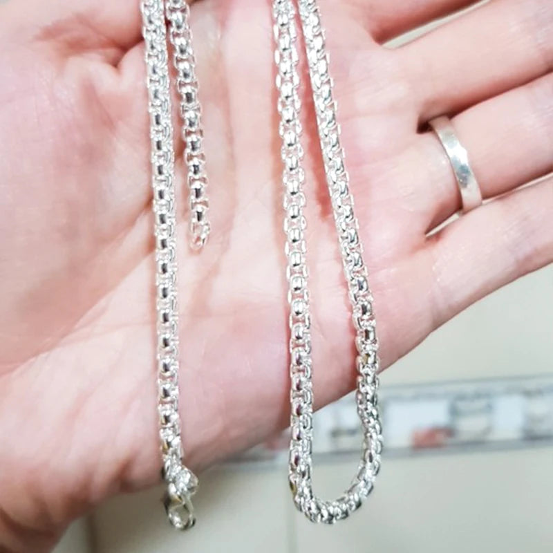 DOTEFFIL 925 Sterling Silver 5mm Round Box Chain 18/20/24 Inch Necklace For Woman Men Fashion Wedding Engagement Charm Jewelry