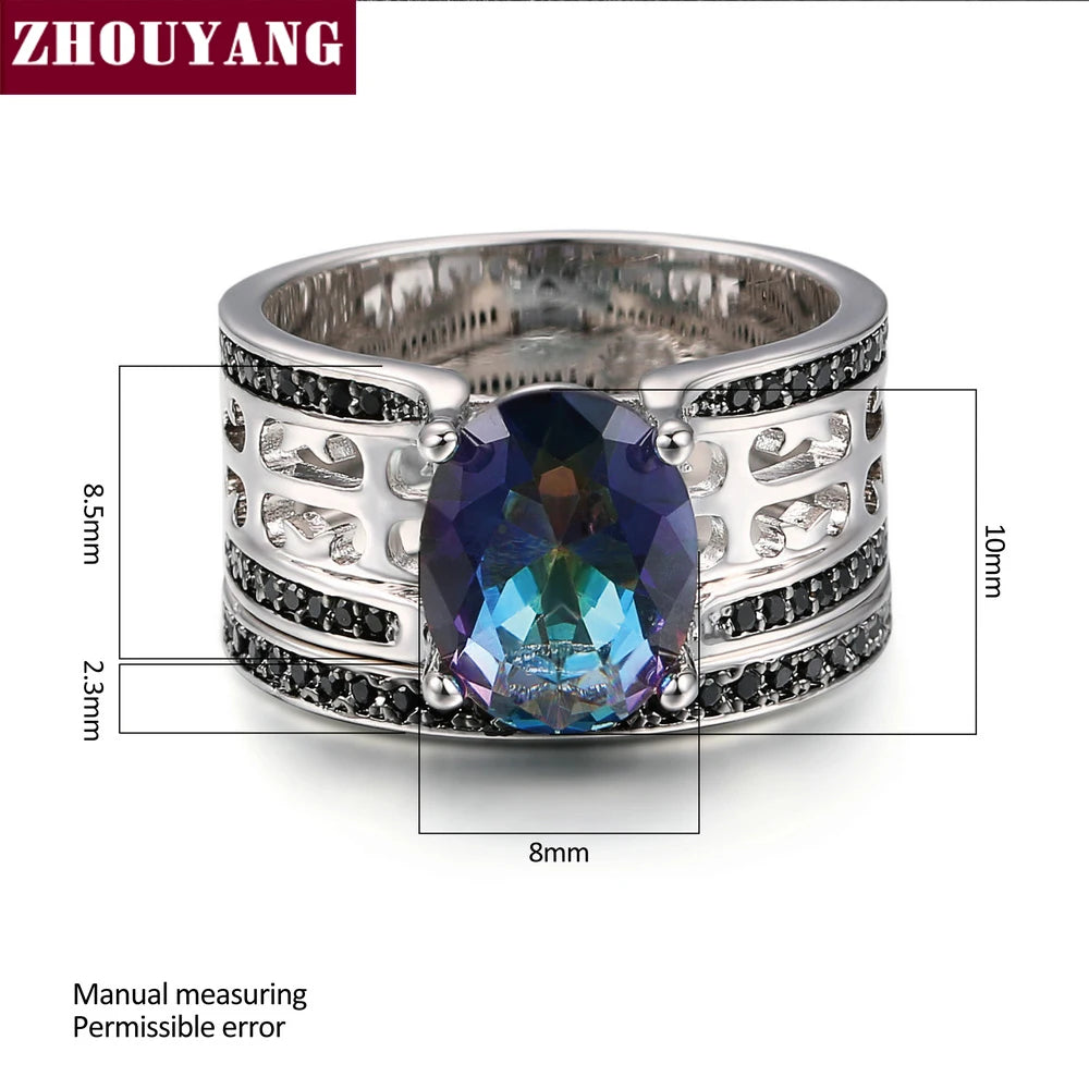 Oval Rainbow Stone Ring Sets For Women Zirconia Wedding Jewlery Silver Color Fashion Jewelry Party Top Quality Wholesale DD046