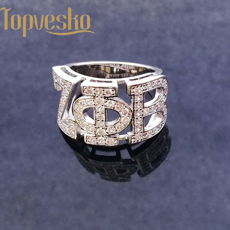 Topvekso Greece Top quality Cubic zirconia silver plated  Sorority Greek   letter Finger Ring  Jewelry