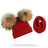 Winter Kids Natural Raccoon Fur Double Pompon Hat And Scarf For Girls Baby Cap With Genuine Pompom Children's Accessories Bonnet