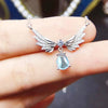 Huitan Aesthetic Angle Wings Necklace for Women Romantic Pear Imitation Moonstone Pendant Necklace Wedding Party Luxury Jewelry