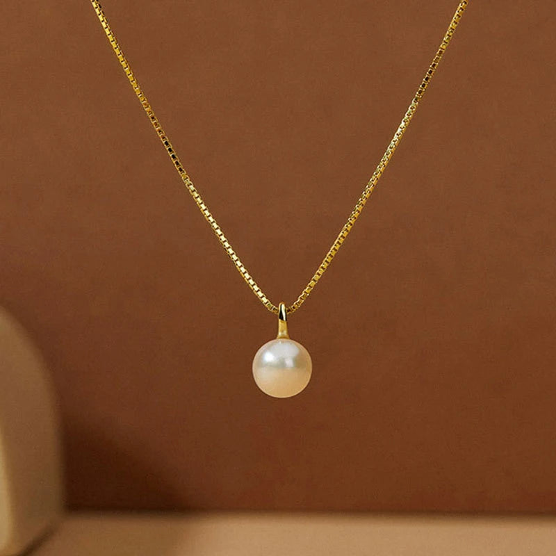Huitan Simple Elegant Round Imitation Pearl Pendant Necklace for Women Silver Color/Gold Color Daily Wear Wedding Trendy Jewelry