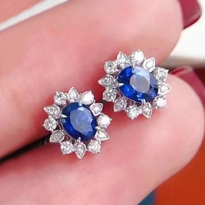 Huitan Sparkling Blue Cubic Zirconia Women Earrings Ear Stud Elegant Accessories Daily Wear Party Statement Female Jewelry Gift