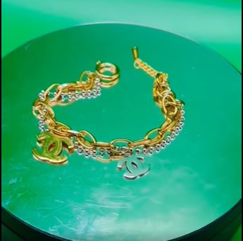 Mixed Metal Double-C Charm Bracelet – Layered Chain Design