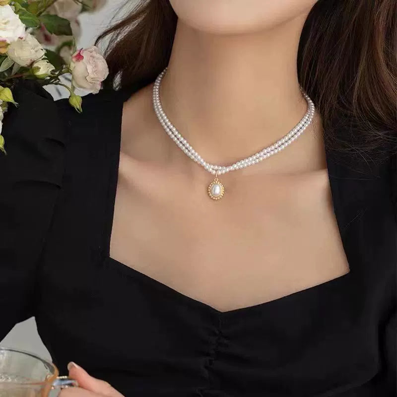 INS French Style Double Layer Female Clavicle Chain Yiwu Imitation Pearl