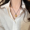 Niche Style Golden Women's Minimalist Sweater Chain Accessories Black Leather Rope