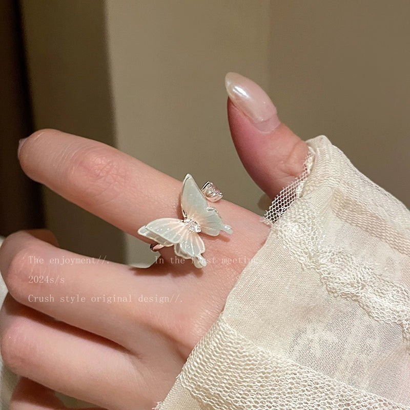 Niche Style Colorized Butterfly Women Index Finger Ring Summer Zircon
