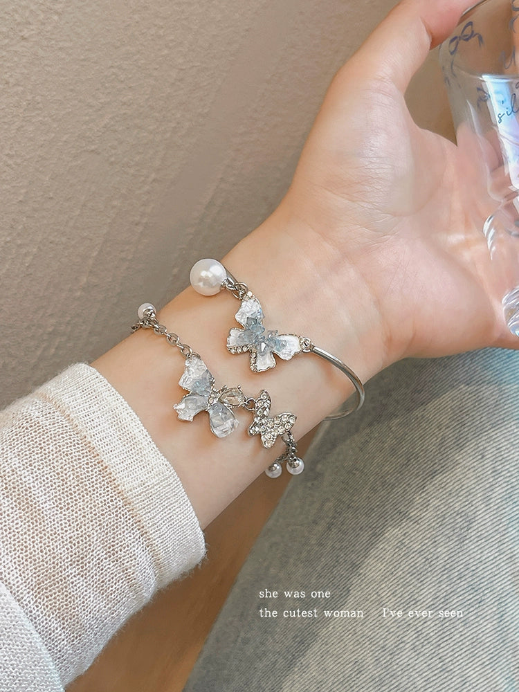 Butterfly Pearl Bracelet for Women Spring/Summer New Arrival Fancy Light Luxury Minority Beaded Crystal Bracelet Bracelet Girlfriends Carrying Strap