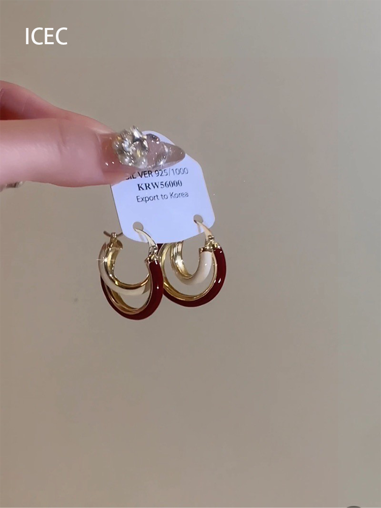 Niche Style Retro Wine Red Contrast Color Stylish Fall and Winter Ear Clip
