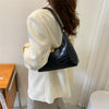 Niche Style Solid Color Patent Leather Glossy French Stick Shoulder Bag for Women